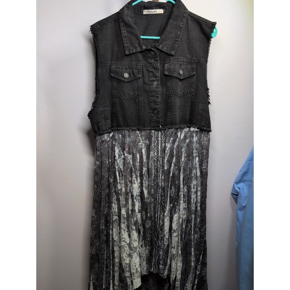 ORIGAMI cardigan LACE DENIM vest shirt‎ L/XL BOHEMIAN camouflage western